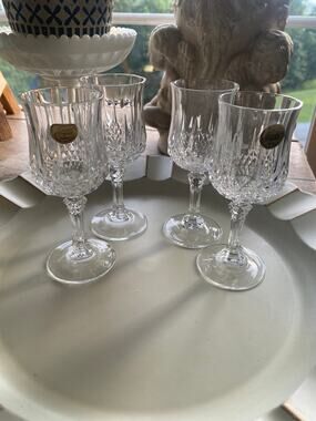 Vintage Cristal D’Arques Durand Glasses Longchamp pattern Set of 4 Crystal